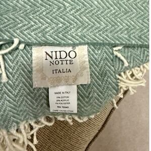 NIDO NOTTE ITALIA Green Chevron tassel 51 x 67 Throw Blanket Excellent Condition